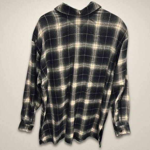 Lord & Taylor Button-Up Shacket Functional Front Pockets Plaid Black/Brown W 12 - Picture 2 of 9